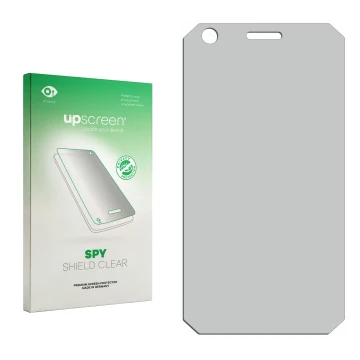 Face avant d’un emballage produit avec le logo de la marque upscreen. À côté se trouve la protection d’écran correspondante.