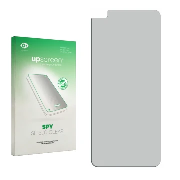 Face avant d’un emballage produit avec le logo de la marque upscreen. À côté se trouve la protection d’écran correspondante.