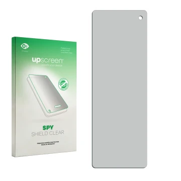 Face avant d’un emballage produit avec le logo de la marque upscreen. À côté se trouve la protection d’écran correspondante.