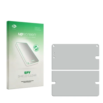 Face avant d’un emballage produit avec le logo de la marque upscreen. À côté se trouve la protection d’écran correspondante.