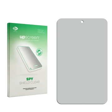Face avant d’un emballage produit avec le logo de la marque upscreen. À côté se trouve la protection d’écran correspondante.