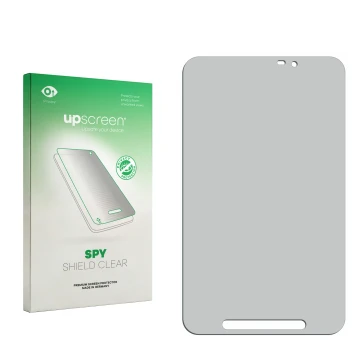 Face avant d’un emballage produit avec le logo de la marque upscreen. À côté se trouve la protection d’écran correspondante.