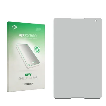 Face avant d’un emballage produit avec le logo de la marque upscreen. À côté se trouve la protection d’écran correspondante.