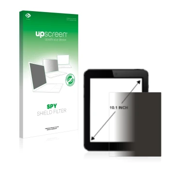 Face avant d’un emballage produit avec le logo de la marque upscreen. À côté, l’appareil est représenté avec la protection d’é