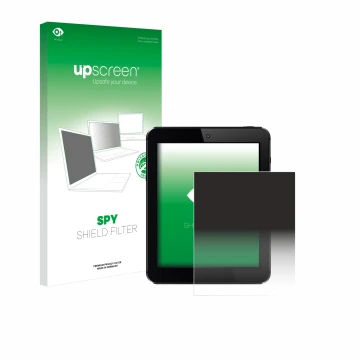Face avant d’un emballage produit avec le logo de la marque upscreen. À côté, l’appareil est représenté avec la protection d’é