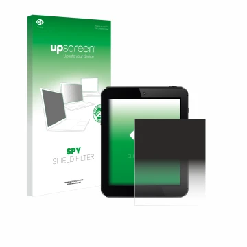 Face avant d’un emballage produit avec le logo de la marque upscreen. À côté, l’appareil est représenté avec la protection d’é