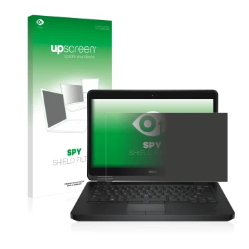 Face avant d’un emballage produit avec le logo de la marque upscreen. À côté, l’appareil Dell Latitude 14 E5440 Non-Touch est 