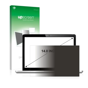 Face avant d’un emballage produit avec le logo de la marque upscreen. À côté, l’appareil est représenté avec la protection d’é