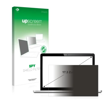 Face avant d’un emballage produit avec le logo de la marque upscreen. À côté, l’appareil est représenté avec la protection d’é