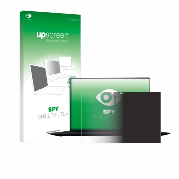 Face avant d’un emballage produit avec le logo de la marque upscreen. À côté, l’appareil Lenovo ThinkPad X1 Yoga (2e Gen.) est