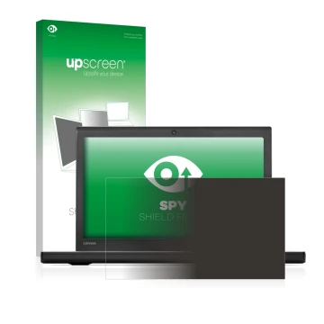 Face avant d’un emballage produit avec le logo de la marque upscreen. À côté, l’appareil Lenovo ThinkPad X270 est représenté a