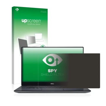 Face avant d’un emballage produit avec le logo de la marque upscreen. À côté, l’appareil Dell XPS 15 9560 est représenté avec 