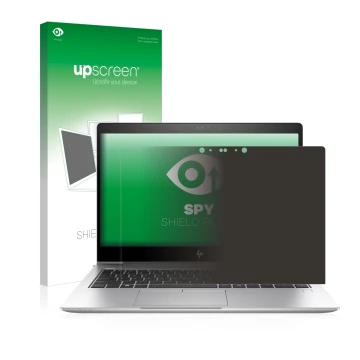 Face avant d’un emballage produit avec le logo de la marque upscreen. À côté, l’appareil HP EliteBook 840 G5 est représenté av