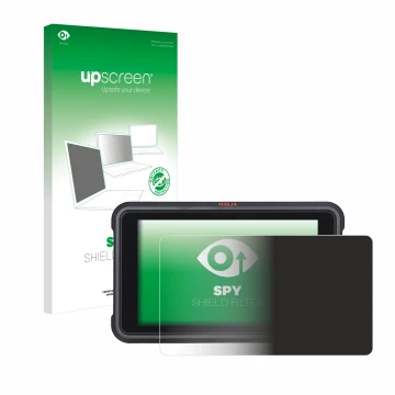 Face avant d’un emballage produit avec le logo de la marque upscreen. À côté, l’appareil Atomos Ninja V est représenté avec la