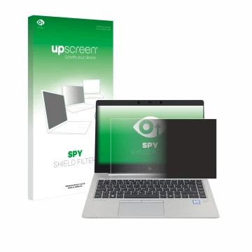Face avant d’un emballage produit avec le logo de la marque upscreen. À côté, l’appareil HP EliteBook 840 G5 Non-Touch est rep