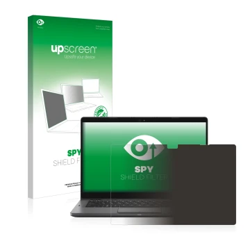 Face avant d’un emballage produit avec le logo de la marque upscreen. À côté, l’appareil Dell Latitude 5300 2-in-1 est représe