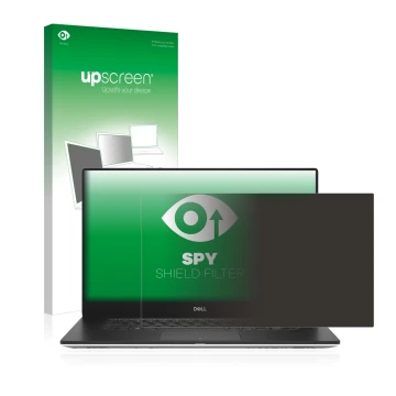 Face avant d’un emballage produit avec le logo de la marque upscreen. À côté, l’appareil Dell Precision 5540 est représenté av