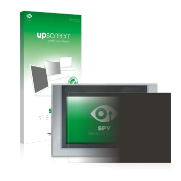 Face avant d’un emballage produit avec le logo de la marque upscreen. À côté, l’appareil Siemens Simatic TP1200 Comfort est re