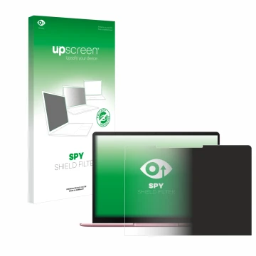 Face avant d’un emballage produit avec le logo de la marque upscreen. À côté, l’appareil Huawei MateBook 13 2020 est représent