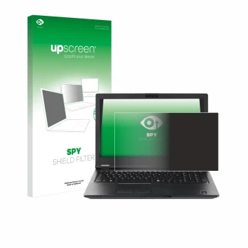 Face avant d’un emballage produit avec le logo de la marque upscreen. À côté, l’appareil Fujitsu Lifebook E5510 est représenté