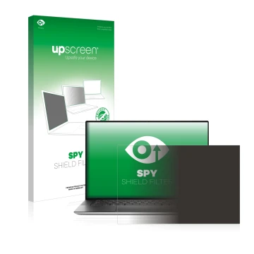 Face avant d’un emballage produit avec le logo de la marque upscreen. À côté, l’appareil Dell XPS 15 9500 est représenté avec 