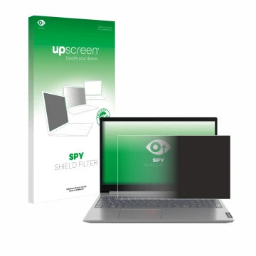 Face avant d’un emballage produit avec le logo de la marque upscreen. À côté, l’appareil Lenovo ThinkBook 14 Gen 1 est représe