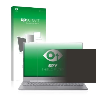 Face avant d’un emballage produit avec le logo de la marque upscreen. À côté, l’appareil MEDION Akoya S17403 est représenté av