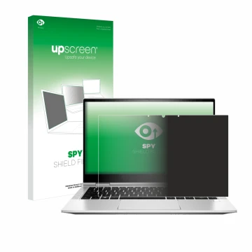 Face avant d’un emballage produit avec le logo de la marque upscreen. À côté, l’appareil HP EliteBook x360 830 G8 est représen