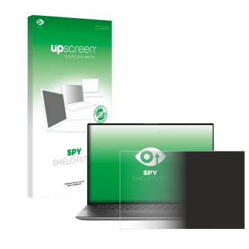 Face avant d’un emballage produit avec le logo de la marque upscreen. À côté, l’appareil Dell Precision 15 5550 est représenté