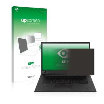 Face avant d’un emballage produit avec le logo de la marque upscreen. À côté, l’appareil Lenovo ThinkPad P1 Gen 3 est représen