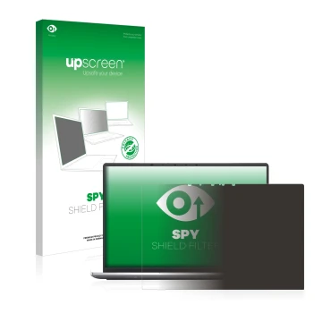 Face avant d’un emballage produit avec le logo de la marque upscreen. À côté, l’appareil Dell Latitude 9420 2-in-1 2021 est re