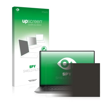 Face avant d’un emballage produit avec le logo de la marque upscreen. À côté, l’appareil Dell XPS 15 9510 Non-Touch est représ