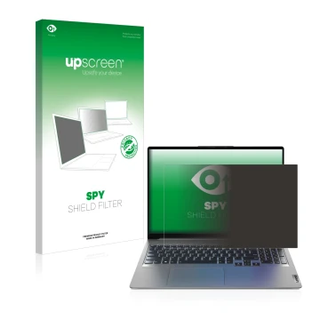 Face avant d’un emballage produit avec le logo de la marque upscreen. À côté, l’appareil Lenovo IdeaPad 5 Pro 16