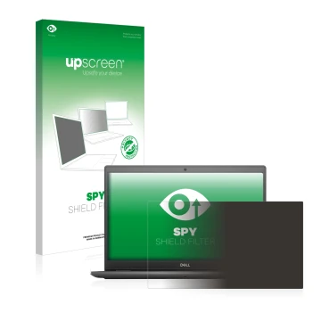Face avant d’un emballage produit avec le logo de la marque upscreen. À côté, l’appareil Dell Latitude 3510 est représenté ave