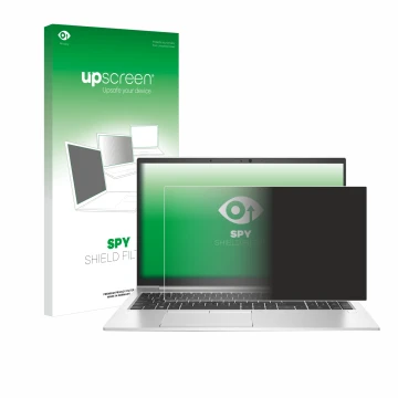 Face avant d’un emballage produit avec le logo de la marque upscreen. À côté, l’appareil HP EliteBook 850 G7 est représenté av