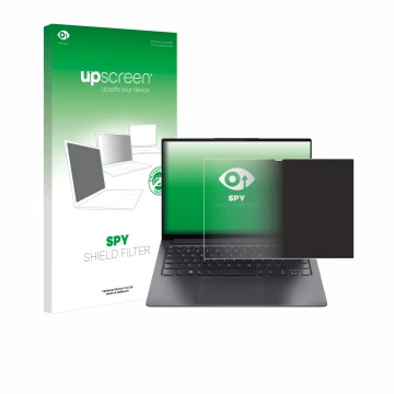 Face avant d’un emballage produit avec le logo de la marque upscreen. À côté, l’appareil Lenovo Yoga Slim 7 Pro 14
