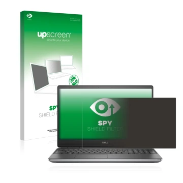 Face avant d’un emballage produit avec le logo de la marque upscreen. À côté, l’appareil Dell Precision 7560 est représenté av