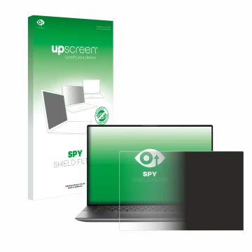 Face avant d’un emballage produit avec le logo de la marque upscreen. À côté, l’appareil Dell Precision 5560 est représenté av