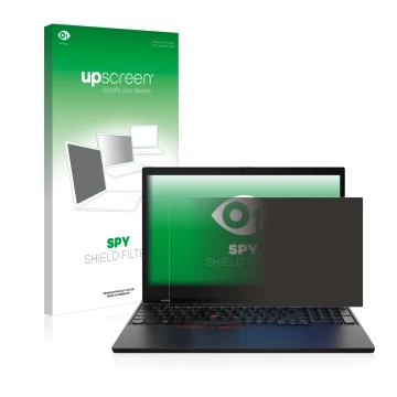 Face avant d’un emballage produit avec le logo de la marque upscreen. À côté, l’appareil Lenovo ThinkPad L15 Gen 2 est représe