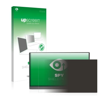 Face avant d’un emballage produit avec le logo de la marque upscreen. À côté, l’appareil Arzopa 15.6