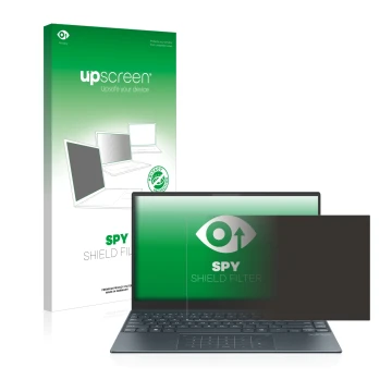 Face avant d’un emballage produit avec le logo de la marque upscreen. À côté, l’appareil ASUS ZenBook 13 OLED est représenté a