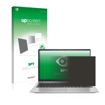 Face avant d’un emballage produit avec le logo de la marque upscreen. À côté, l’appareil HP ProBook 650 G8 est représenté avec
