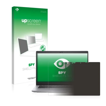 Face avant d’un emballage produit avec le logo de la marque upscreen. À côté, l’appareil Dell Latitude 5320 2-in-1 Touch est r