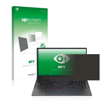 Face avant d’un emballage produit avec le logo de la marque upscreen. À côté, l’appareil Lenovo ThinkPad E15 Gen 4 est représe