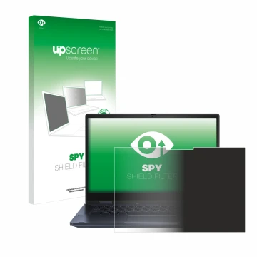 Face avant d’un emballage produit avec le logo de la marque upscreen. À côté, l’appareil ASUS ExpertBook B3 Flip B3402 est rep