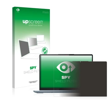 Face avant d’un emballage produit avec le logo de la marque upscreen. À côté, l’appareil Lenovo IdeaPad Flex 5 14