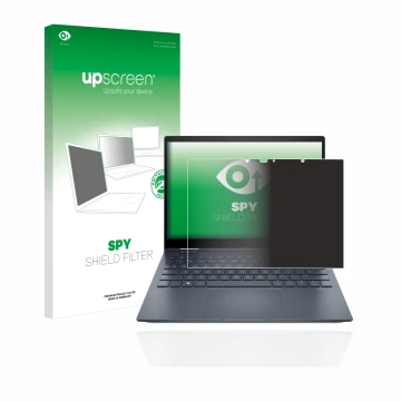 Face avant d’un emballage produit avec le logo de la marque upscreen. À côté, l’appareil HP Envy x360 13-bfxxx est représenté 