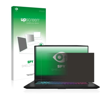 Face avant d’un emballage produit avec le logo de la marque upscreen. À côté, l’appareil MSI Katana 17 B13V est représenté ave