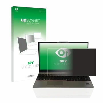 Face avant d’un emballage produit avec le logo de la marque upscreen. À côté, l’appareil Fujitsu Lifebook U7512 est représenté