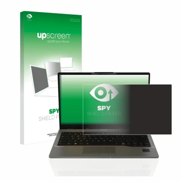 Face avant d’un emballage produit avec le logo de la marque upscreen. À côté, l’appareil Fujitsu Lifebook U7412 est représenté